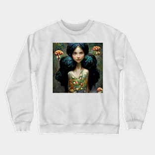 Aggie - Two Brown Eyes Mushroom Faerie by Kim Turner Art Crewneck Sweatshirt